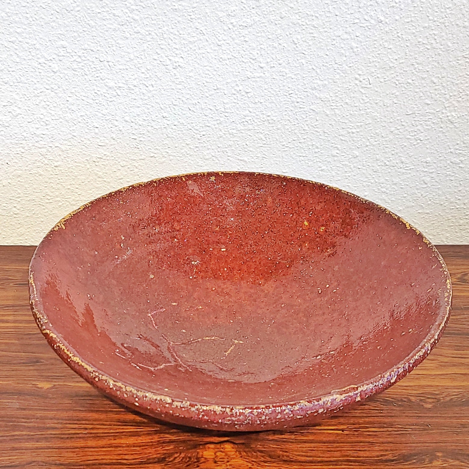 CHINESE EARTHENWARE CENTERPIECE BOWL WITH OXBLOOD GLAZE (13.25")