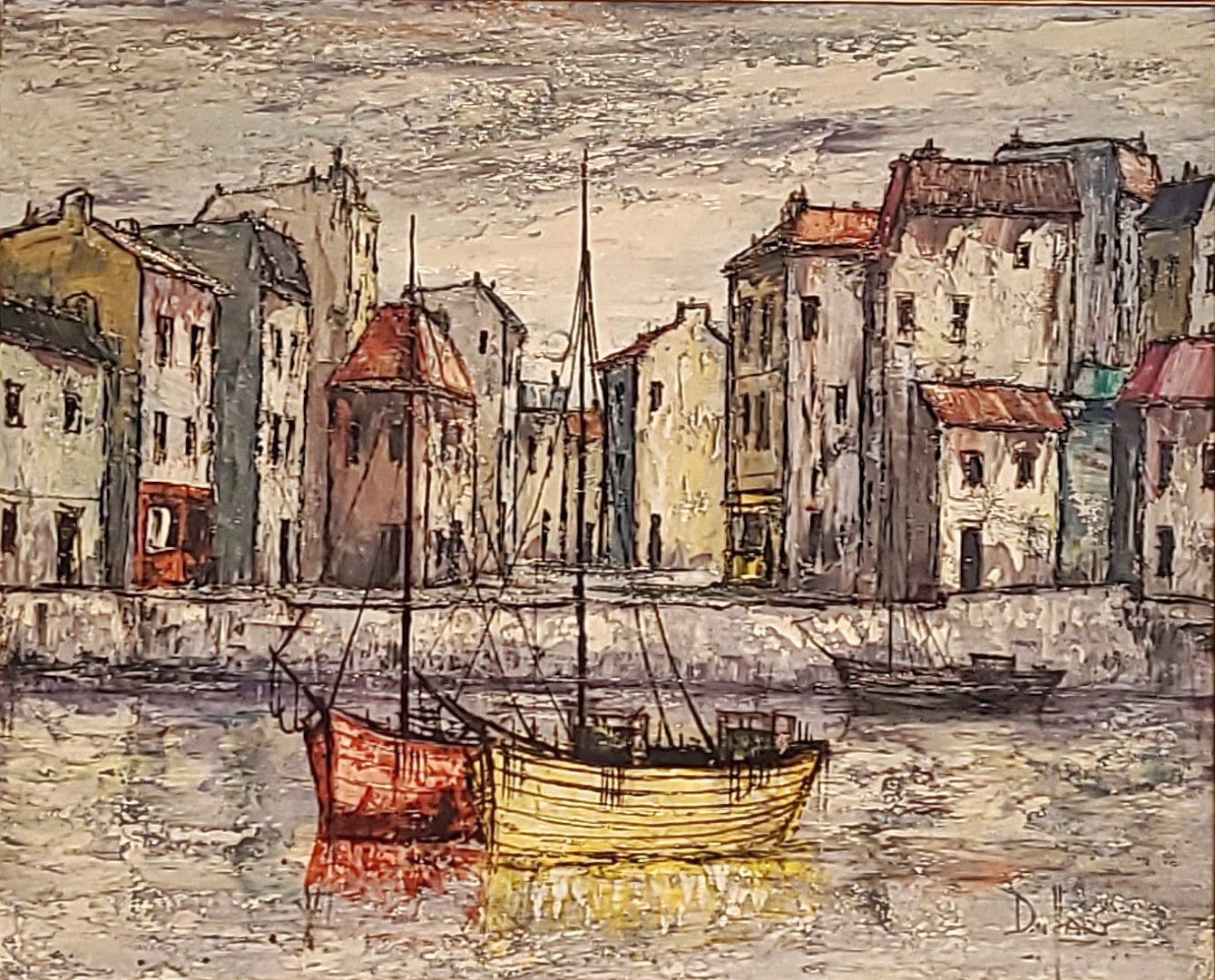 VILLAGE HARBORSCAPE BY JULES DUFFART (1960s)