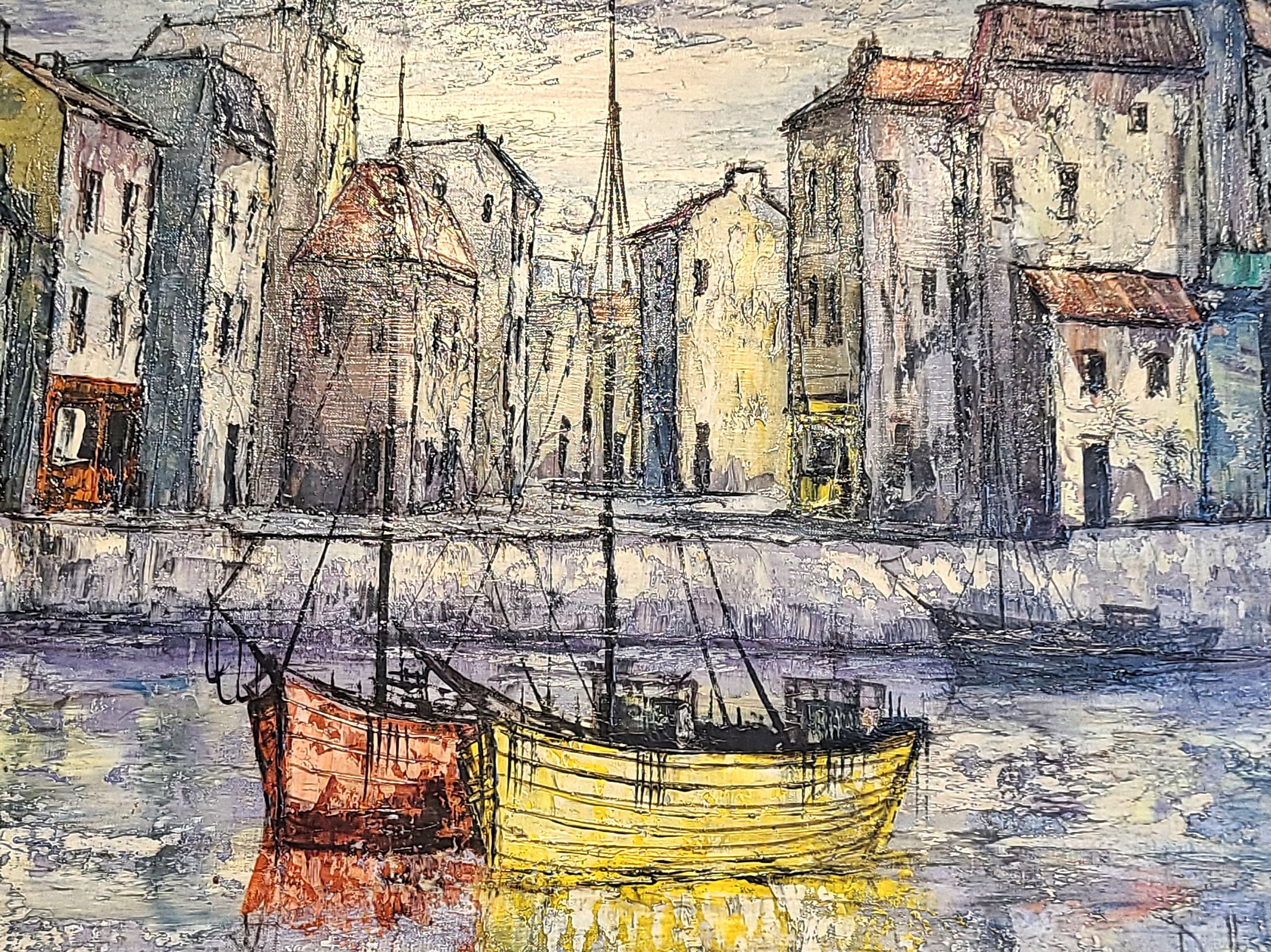 VILLAGE HARBORSCAPE BY JULES DUFFART (1960s)