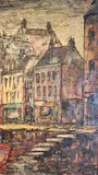 LARGE JULES DUFFART OIL ON CANVAS HARBOR SCENE PAINTING