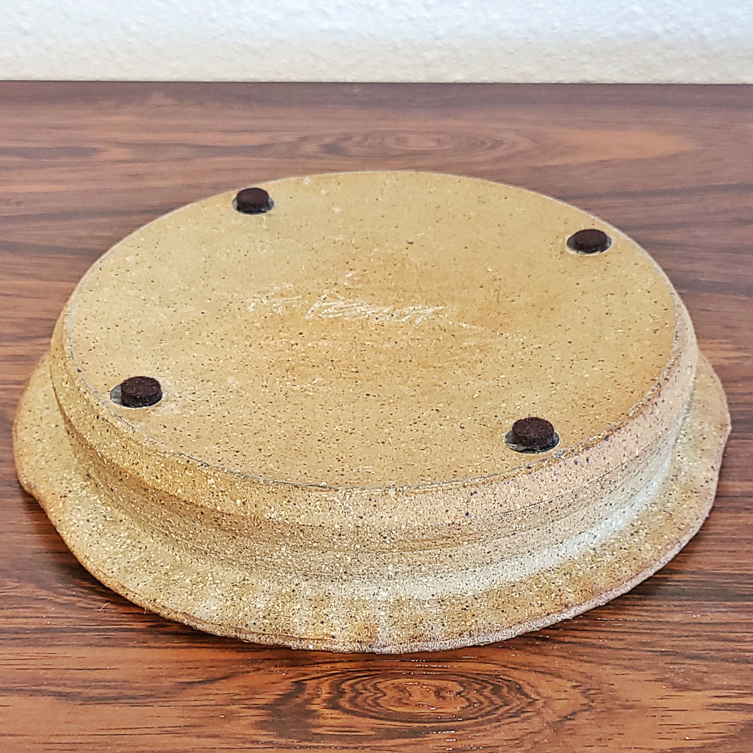 RICHARD PEELER STONEWARE ASHTRAY/BOWL WITH FUSED CRACKED GLASS