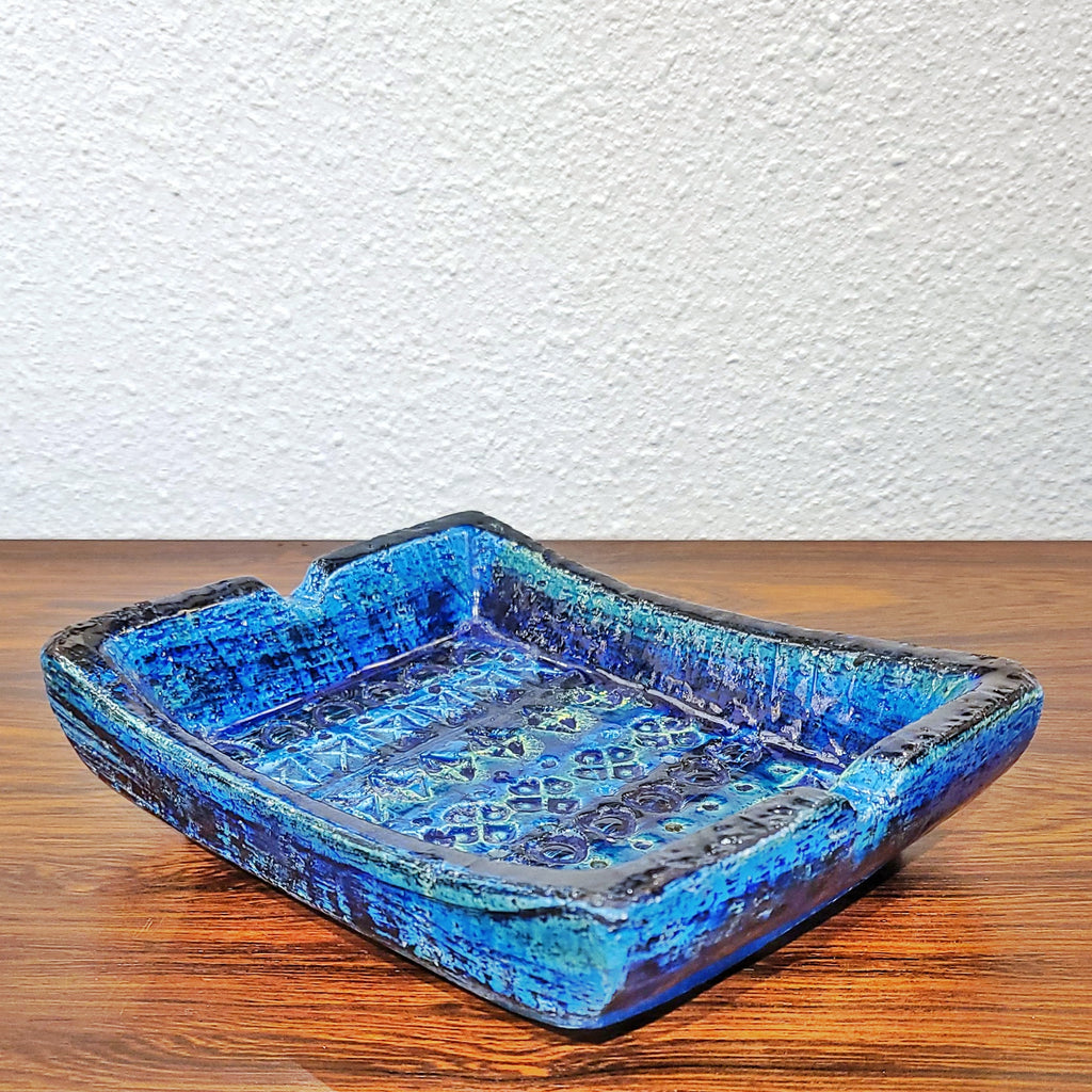 Mid-Century Italian Bitossi Chamotte selling Pottery Round Rimini Blue Cigar Ashtray