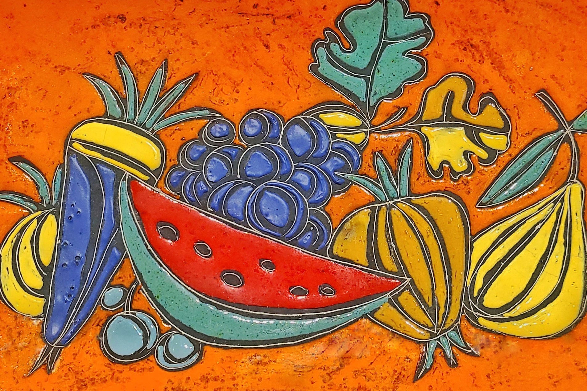 LUIGI SANTI DECORATIVE BOWL WITH STILL LIFE AND VOLCANIC EDGE - ITALY