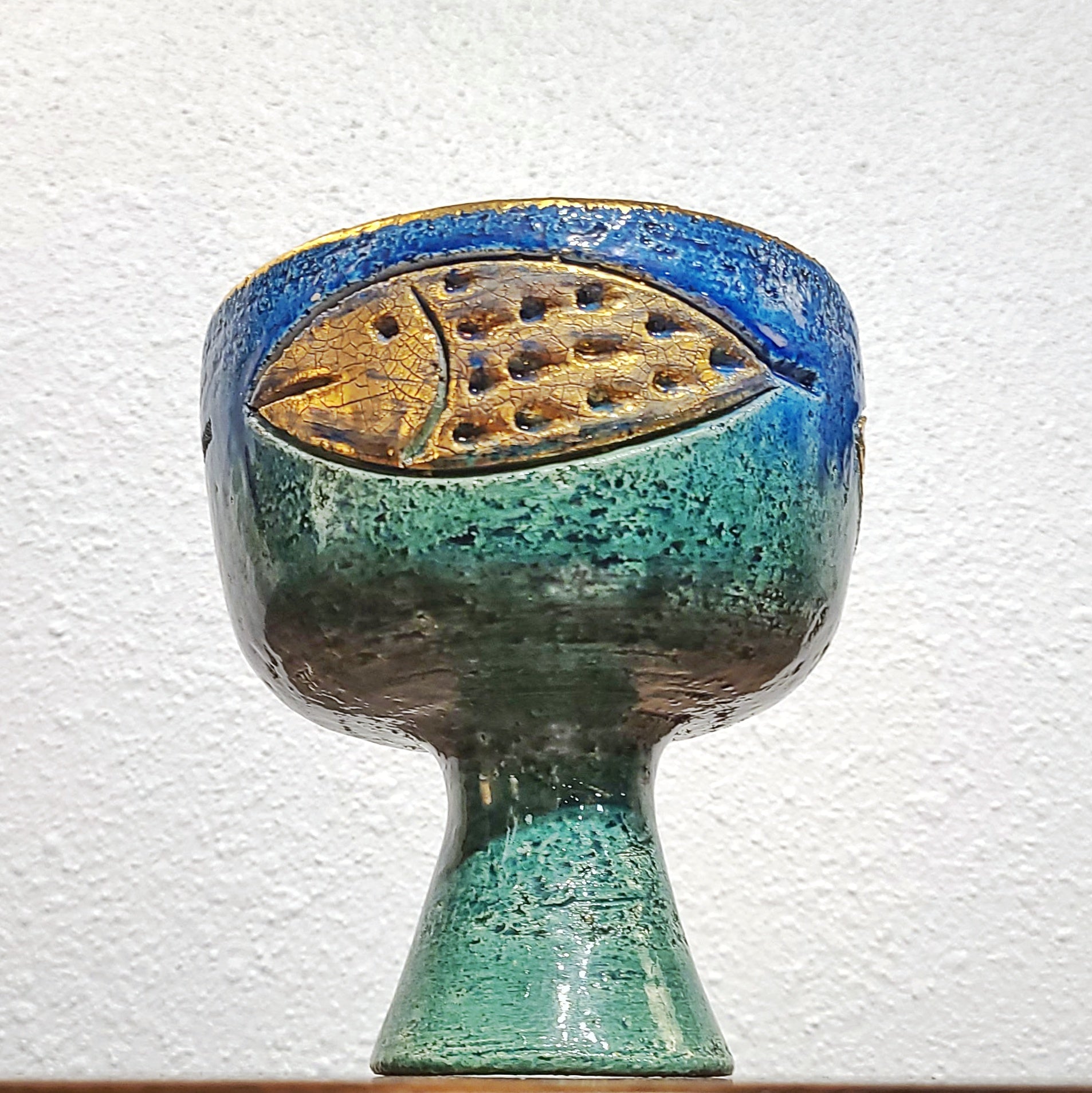 BITOSSI CHALICE/COMPOTE WITH GOLDEN FISH MOTIF