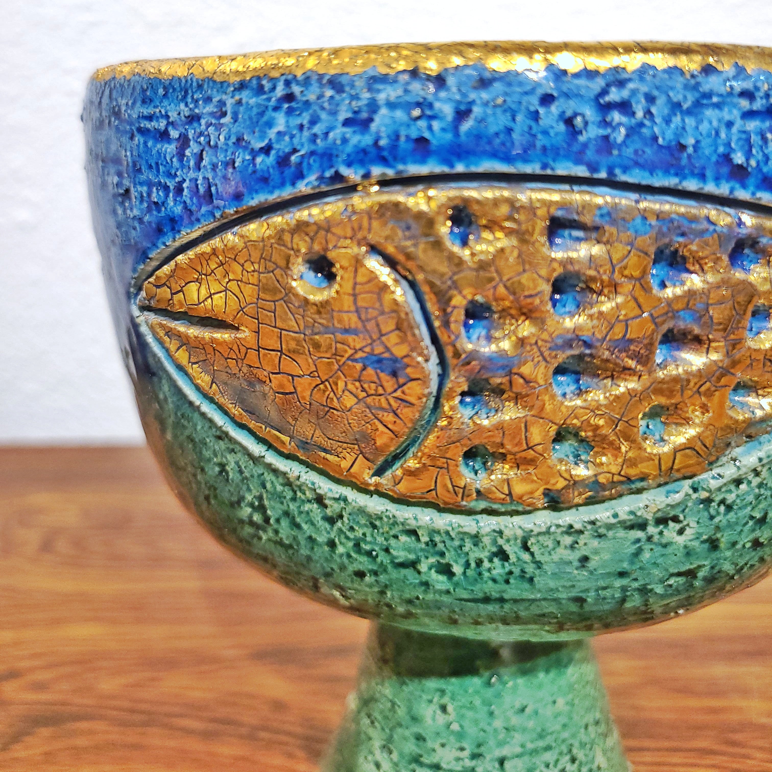 BITOSSI CHALICE/COMPOTE WITH GOLDEN FISH MOTIF