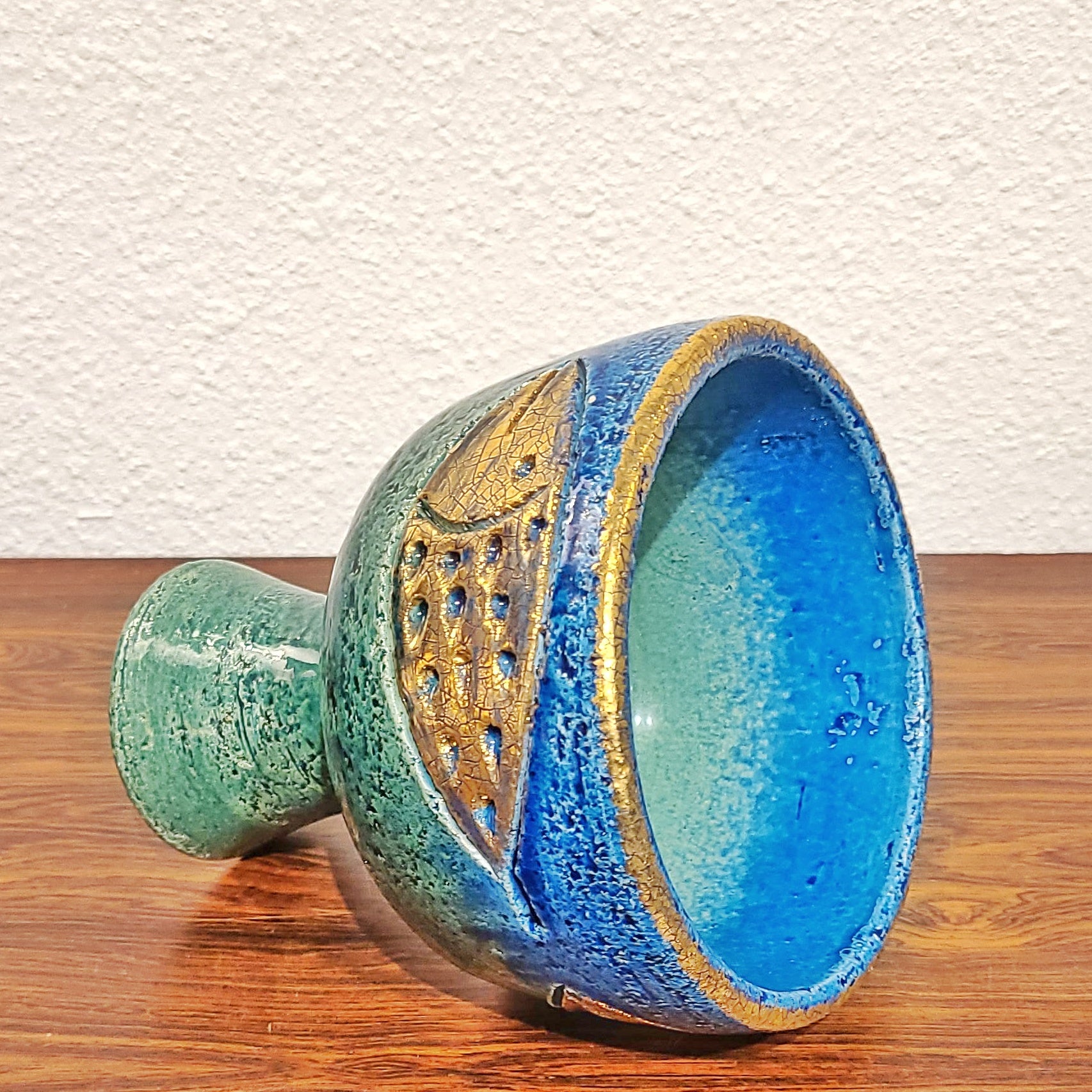 BITOSSI CHALICE/COMPOTE WITH GOLDEN FISH MOTIF