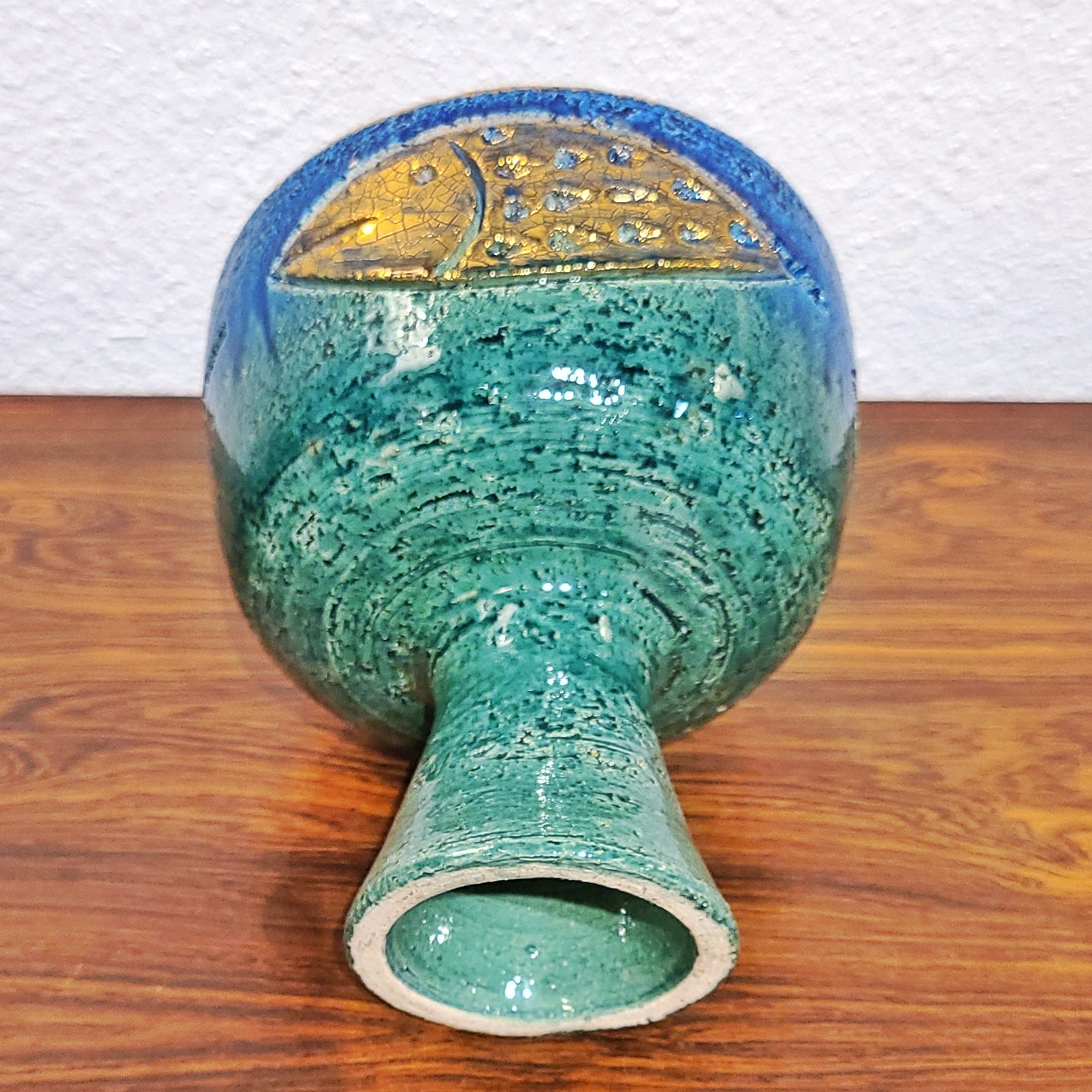 BITOSSI CHALICE/COMPOTE WITH GOLDEN FISH MOTIF