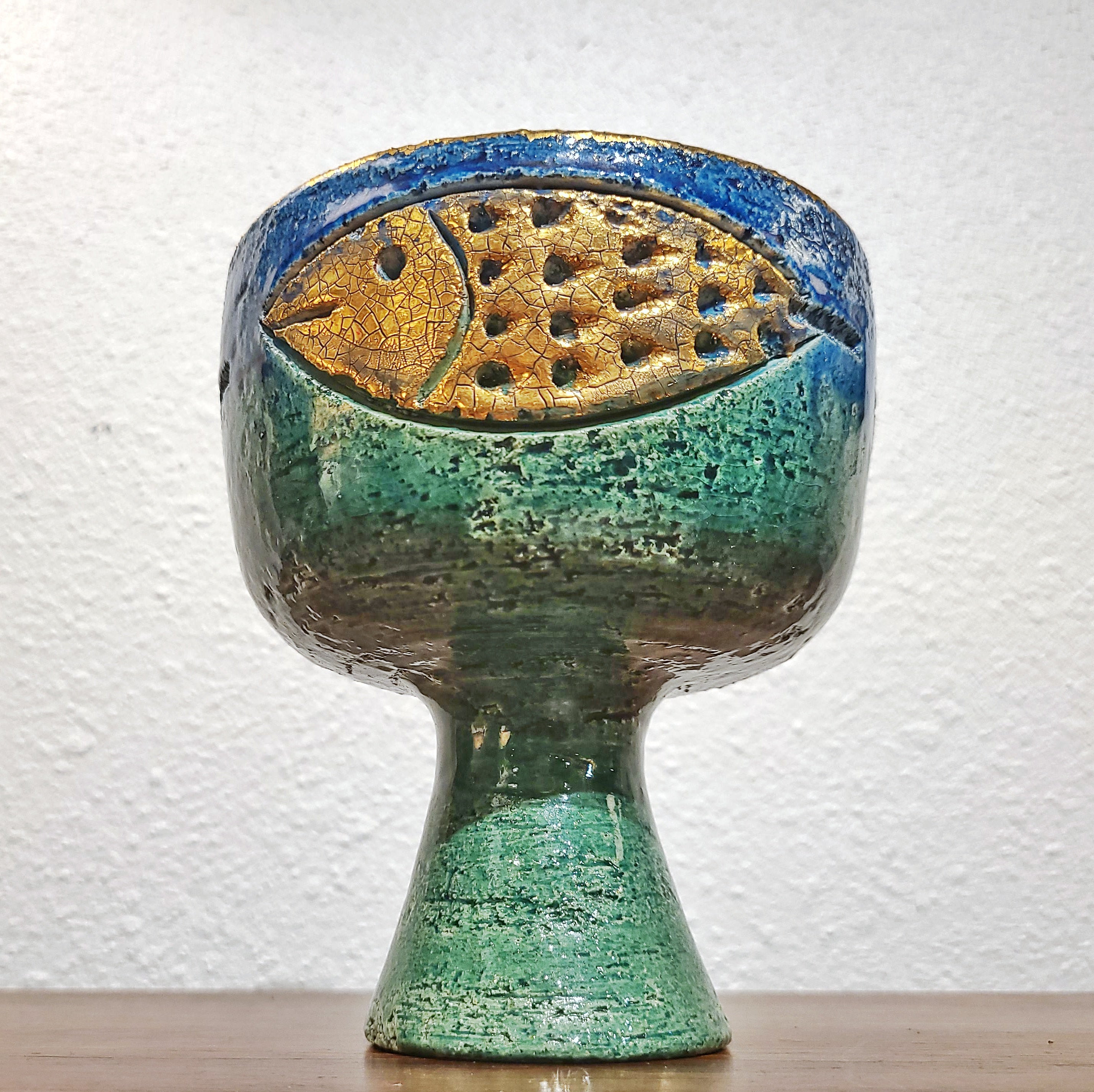 BITOSSI CHALICE/COMPOTE WITH GOLDEN FISH MOTIF