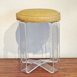 VINTAGE LUCITE STOOL WITH TEXTURED VINYL UPHOLSTERY