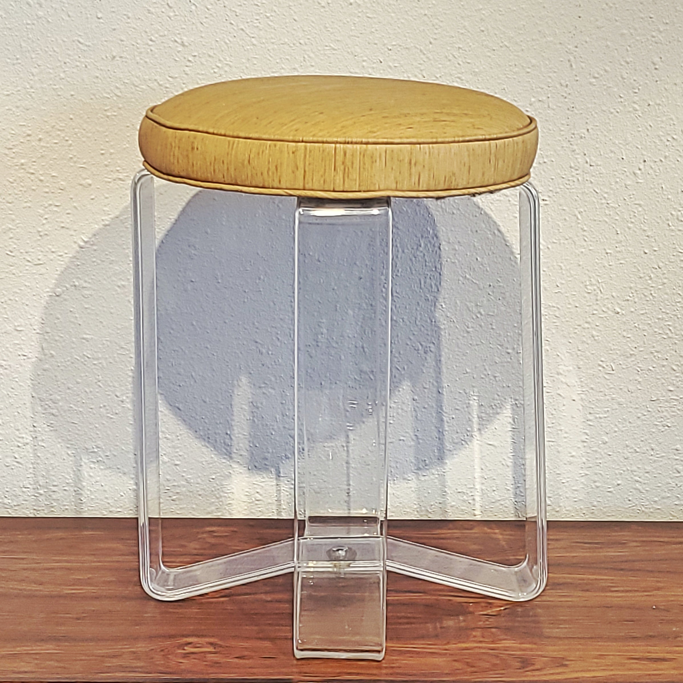 VINTAGE LUCITE STOOL WITH TEXTURED VINYL UPHOLSTERY