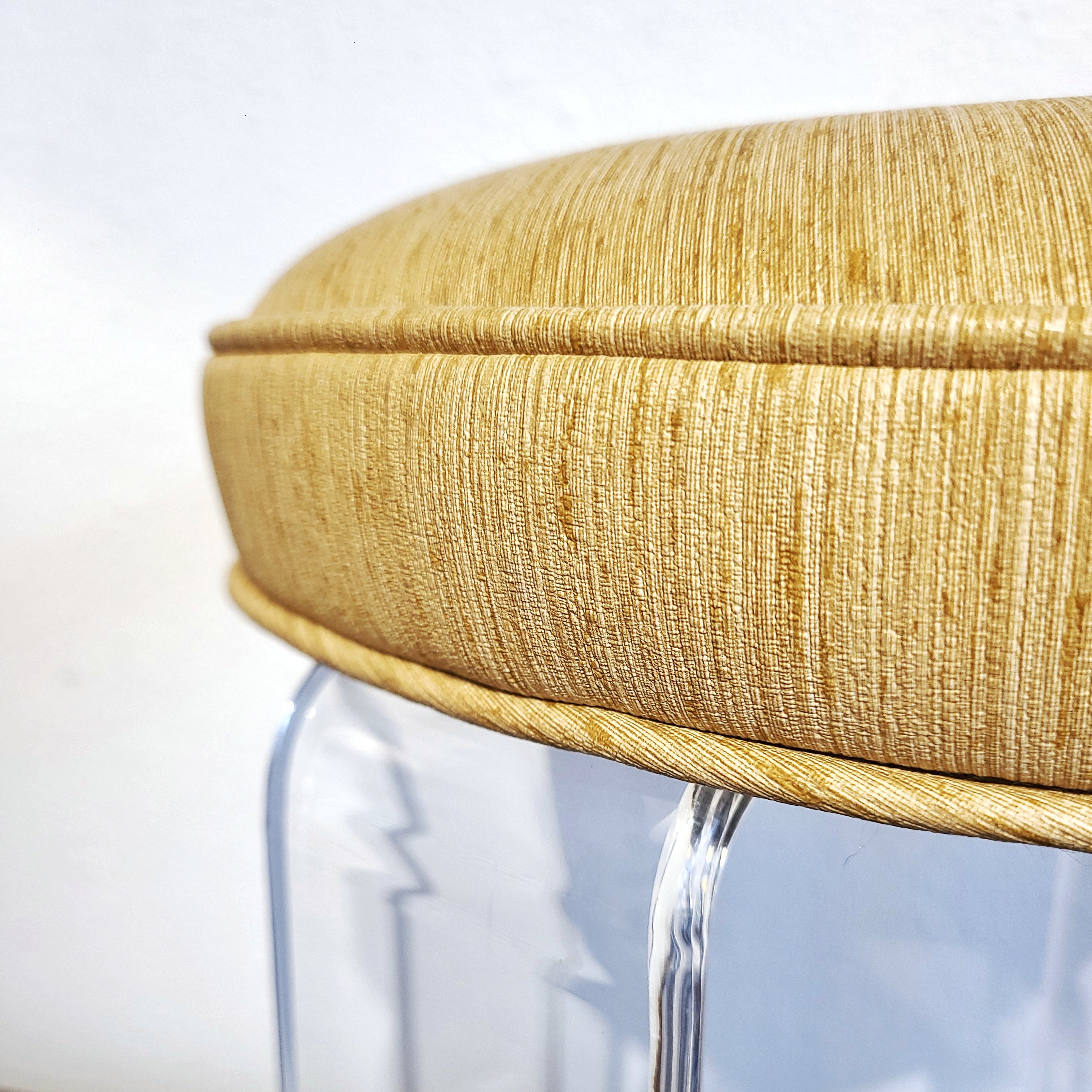 VINTAGE LUCITE STOOL WITH TEXTURED VINYL UPHOLSTERY