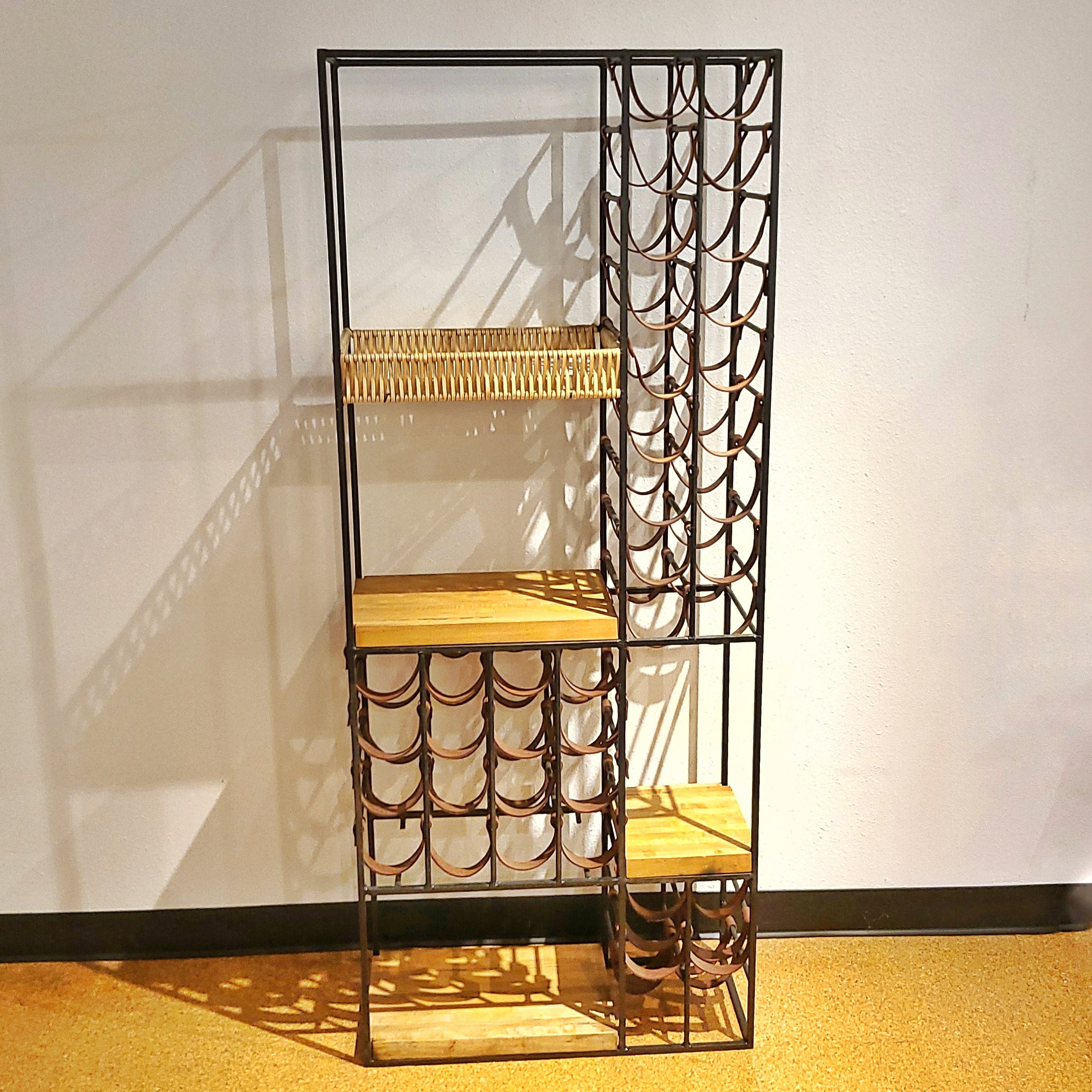 LARGE ARTHUR UMANOFF IRON AND LEATHER WINE RACK FOR SHAVER HOWARD
