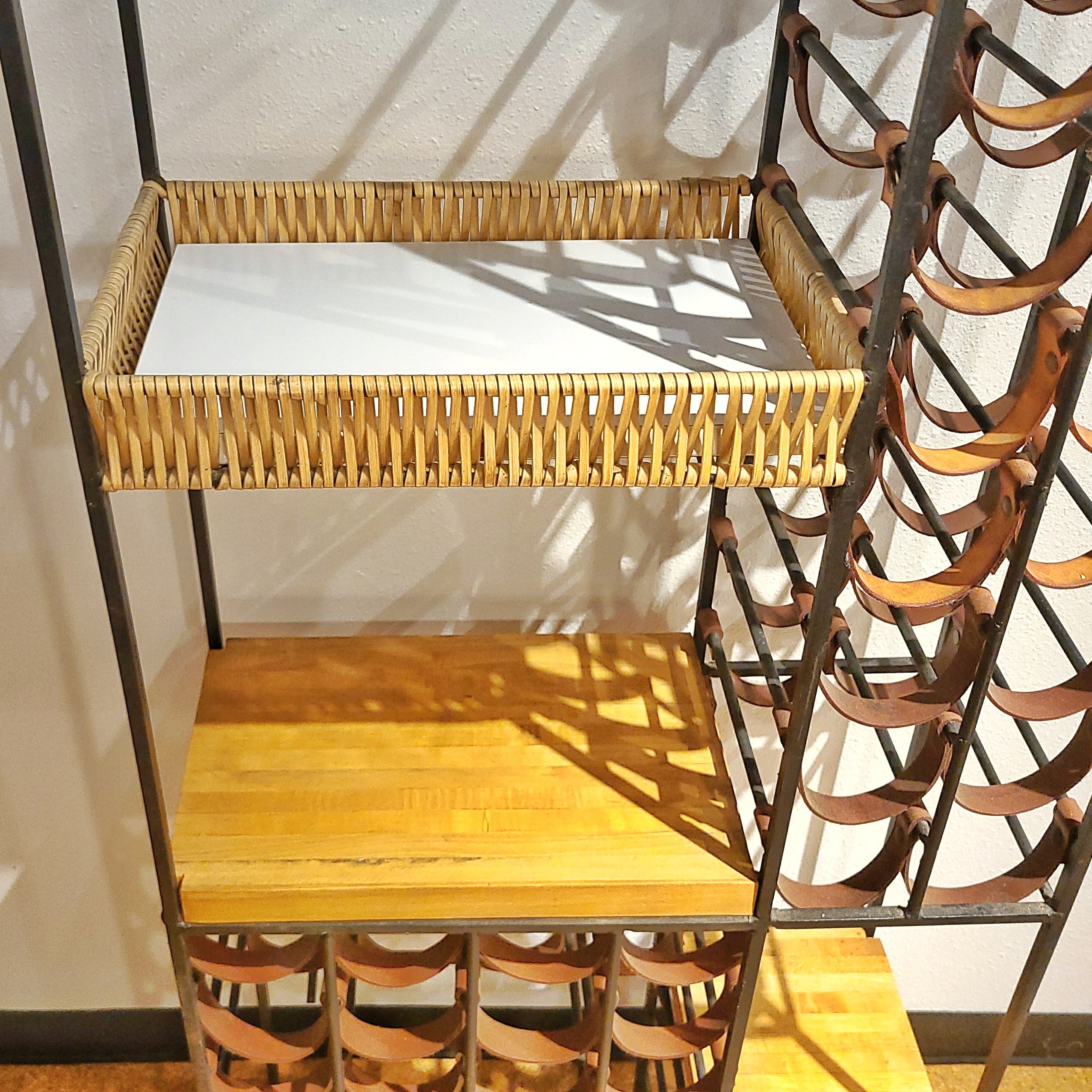 LARGE ARTHUR UMANOFF IRON AND LEATHER WINE RACK FOR SHAVER HOWARD