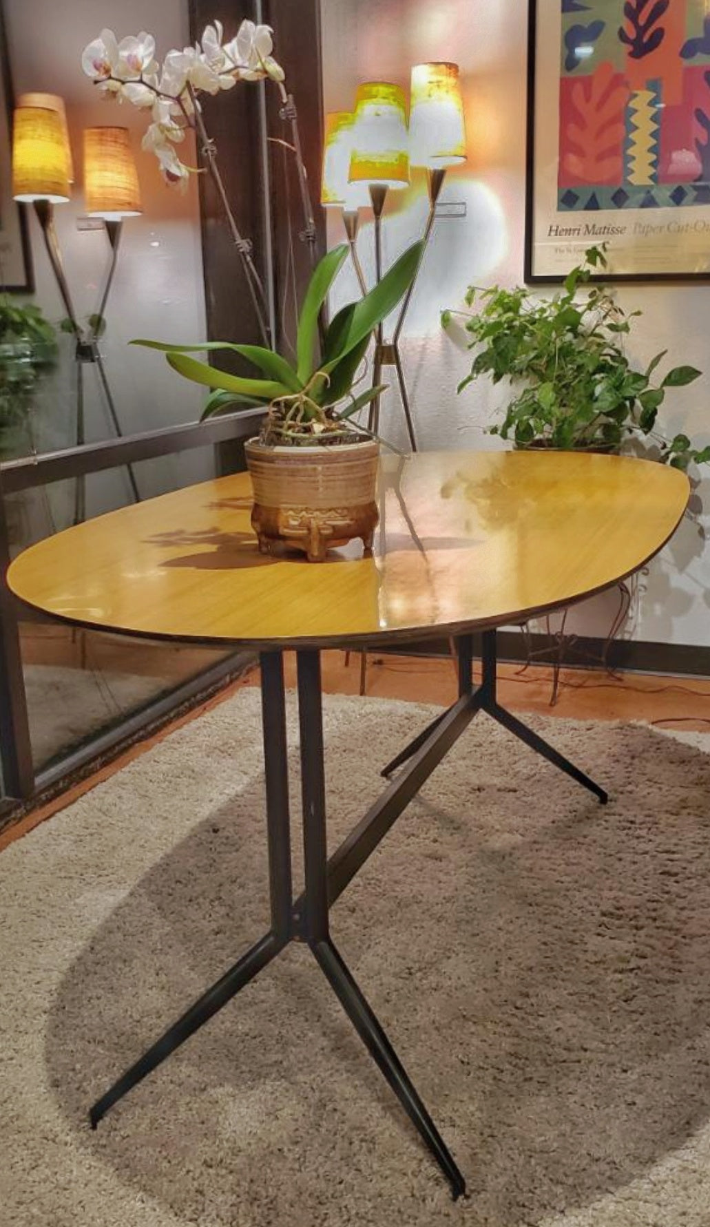 ITALIAN TRESTLE DINING TABLE OF TUBULAR STEEL AND LAMINATE ON PLYWOOD