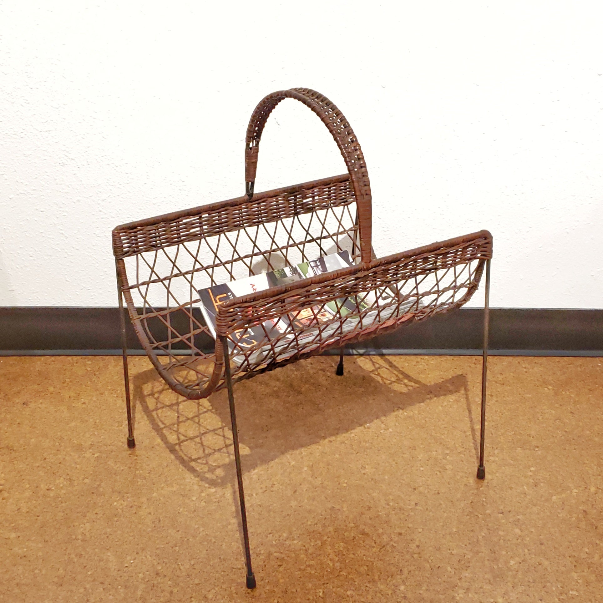 1950s WICKER MAGAZINE CADDY (ITALIAN)