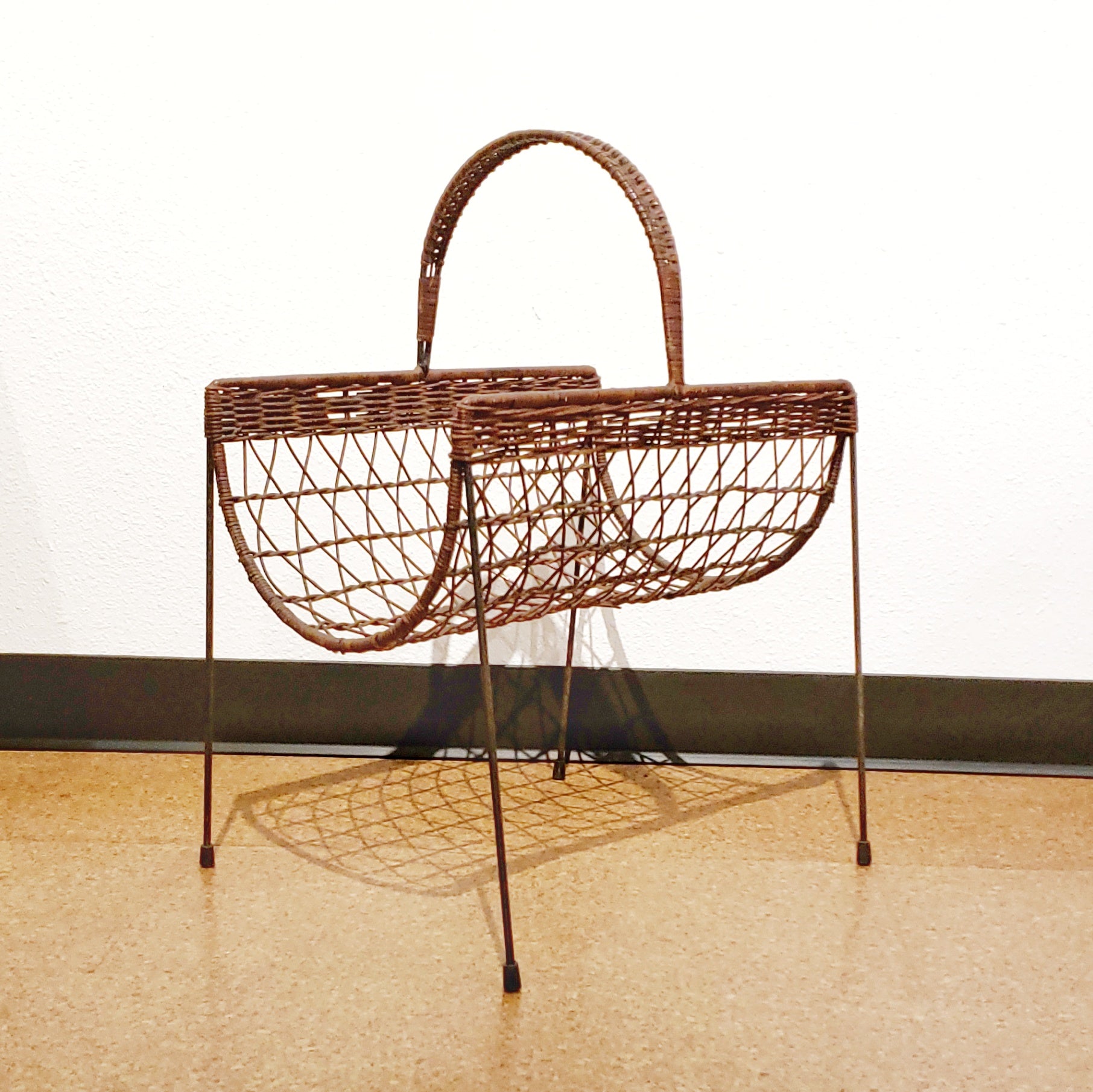 1950s WICKER MAGAZINE CADDY (ITALIAN)