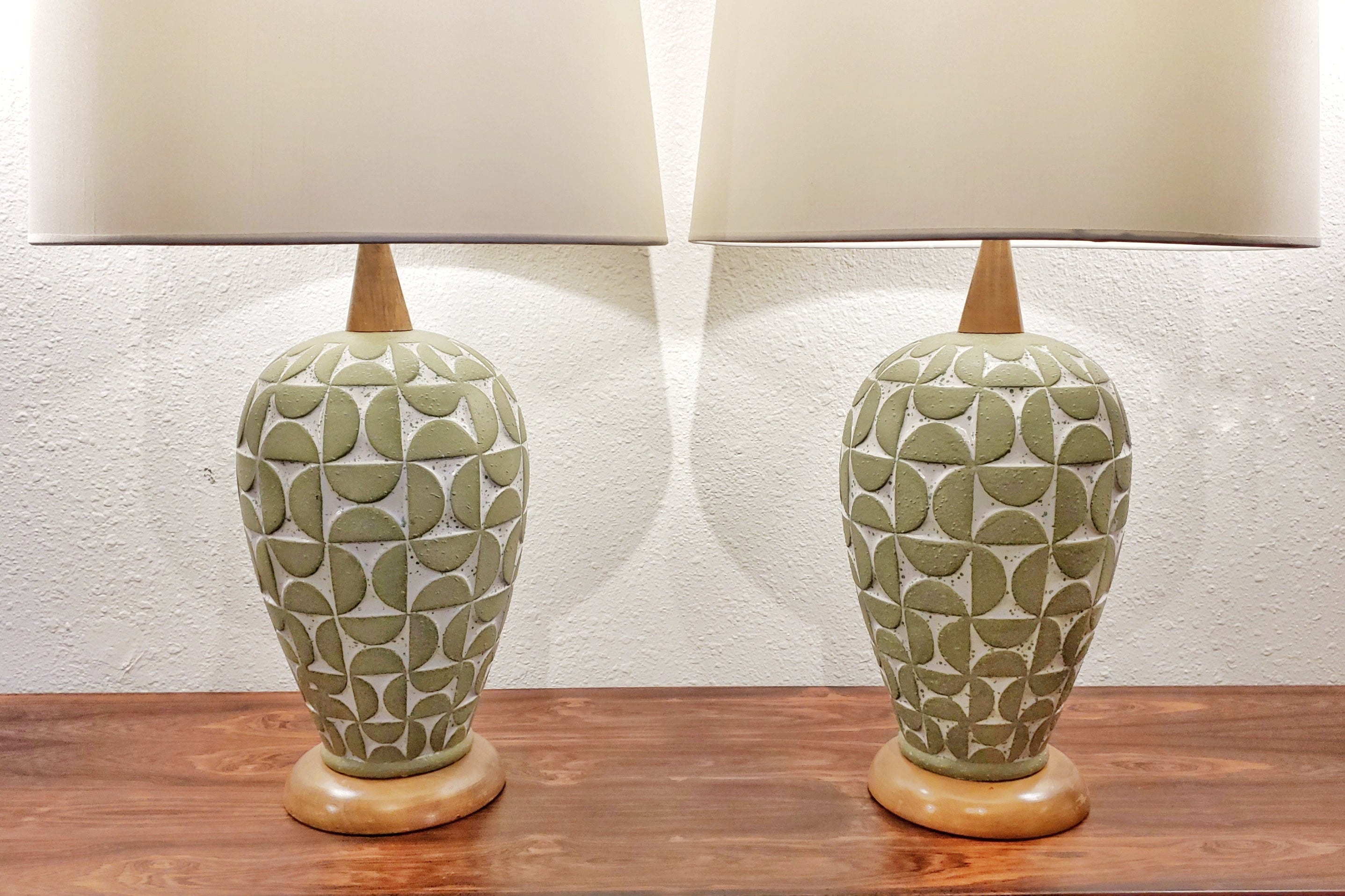 1960s SCULPTED GEOMETRIC RELIEF TABLE LAMPS
