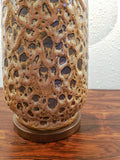 CERAMIC AND WALNUT FAT-LAVA TABLE LAMP