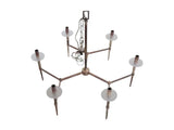 6-ARM CHROME CHANDELIER WITH FROSTED LUCITE BOBECHES