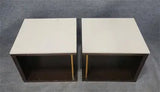 MODERNIST CANTILEVERED END TABLES OF SOLID WOOD, BRASS, AND STONE