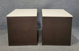 MODERNIST CANTILEVERED END TABLES OF SOLID WOOD, BRASS, AND STONE