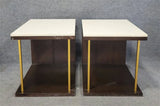 MODERNIST CANTILEVERED END TABLES OF SOLID WOOD, BRASS, AND STONE