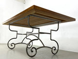 FRENCH BAKER’S STYLE DINING TABLE WITH DECORATIVE STEEL BASE