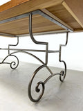 FRENCH BAKER’S STYLE DINING TABLE WITH DECORATIVE STEEL BASE