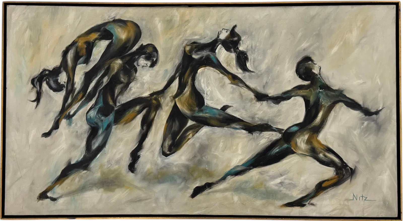 MODERN DANCE ENSEMBLE OIL-ON-CANVAS SIGNED “NITZ” (1950s)