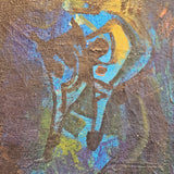 MID-CENTURY ABSTRACT OIL ON CANVAS OF A HORSE AND RIDER (SIGNED)