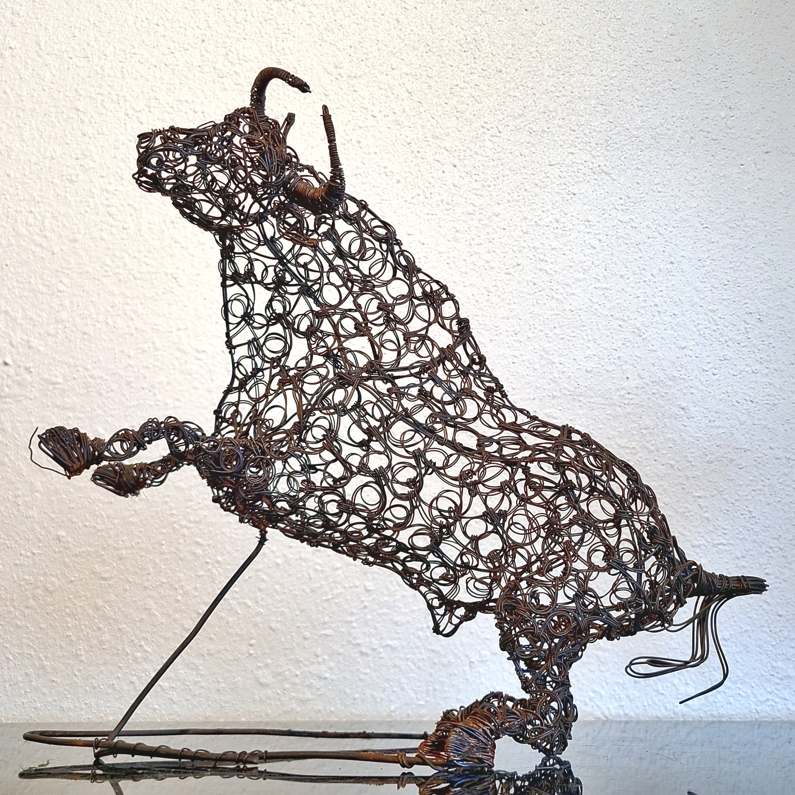 WIRE SCULPTURE OF BANDERILLERO AND BULL