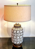 HAND-THROWN ALVINO BAGNI WHITE ON TAN TABLE LAMP