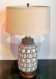 HAND-THROWN ALVINO BAGNI WHITE ON TAN TABLE LAMP