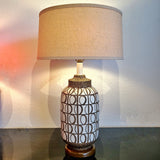 HAND-THROWN ALVINO BAGNI WHITE ON TAN TABLE LAMP