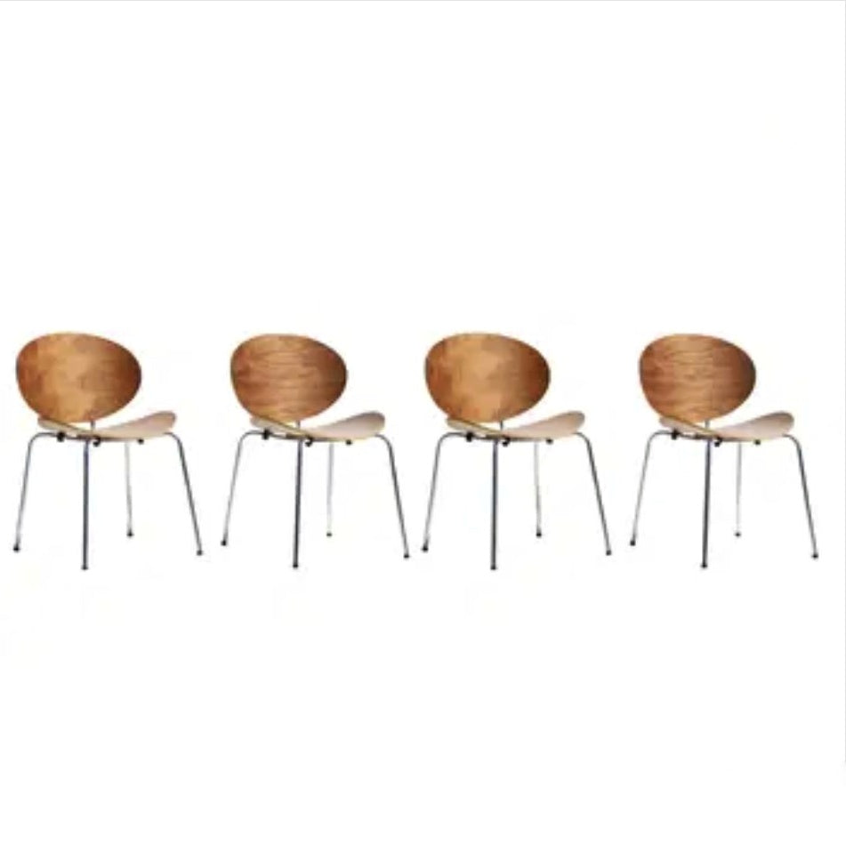 SET OF FOUR STACKING MOLDED PLYWOOD 'POTATO CHIP' CHAIRS