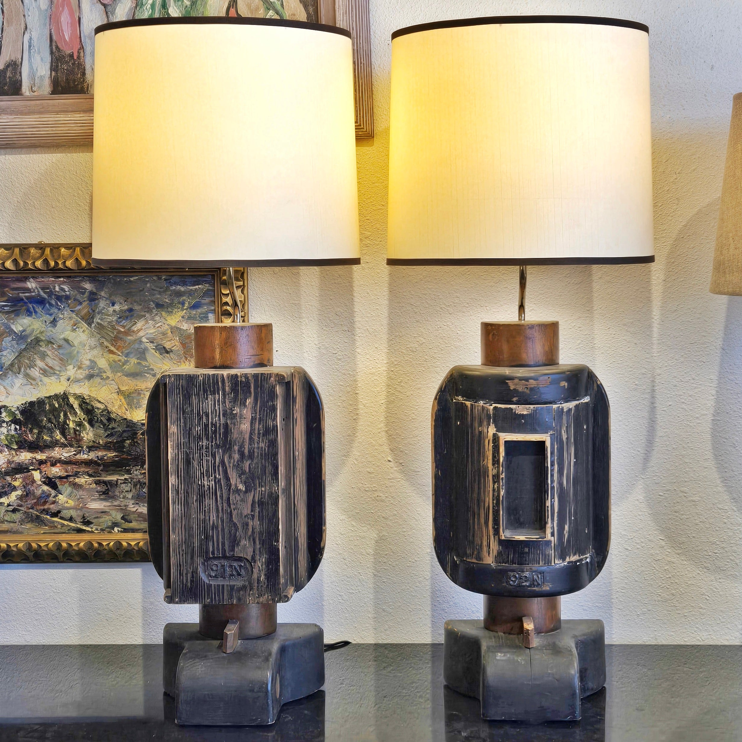 PAIR OF INDUSTRIAL FOUNDRY-MOLD TABLE LAMPS