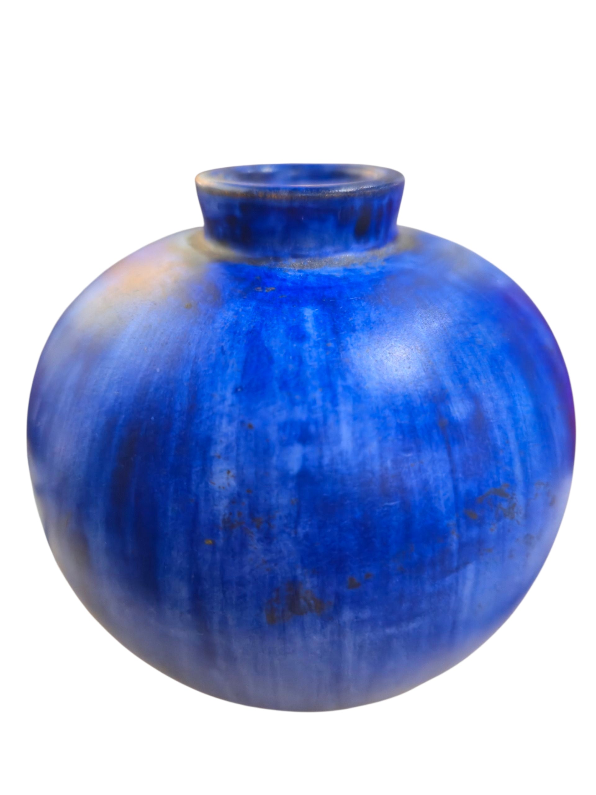 ’60s BLUE-ON-BLUE DANISH STUDIO BALL VASE BY CHRISTIAN SCHOLLERT