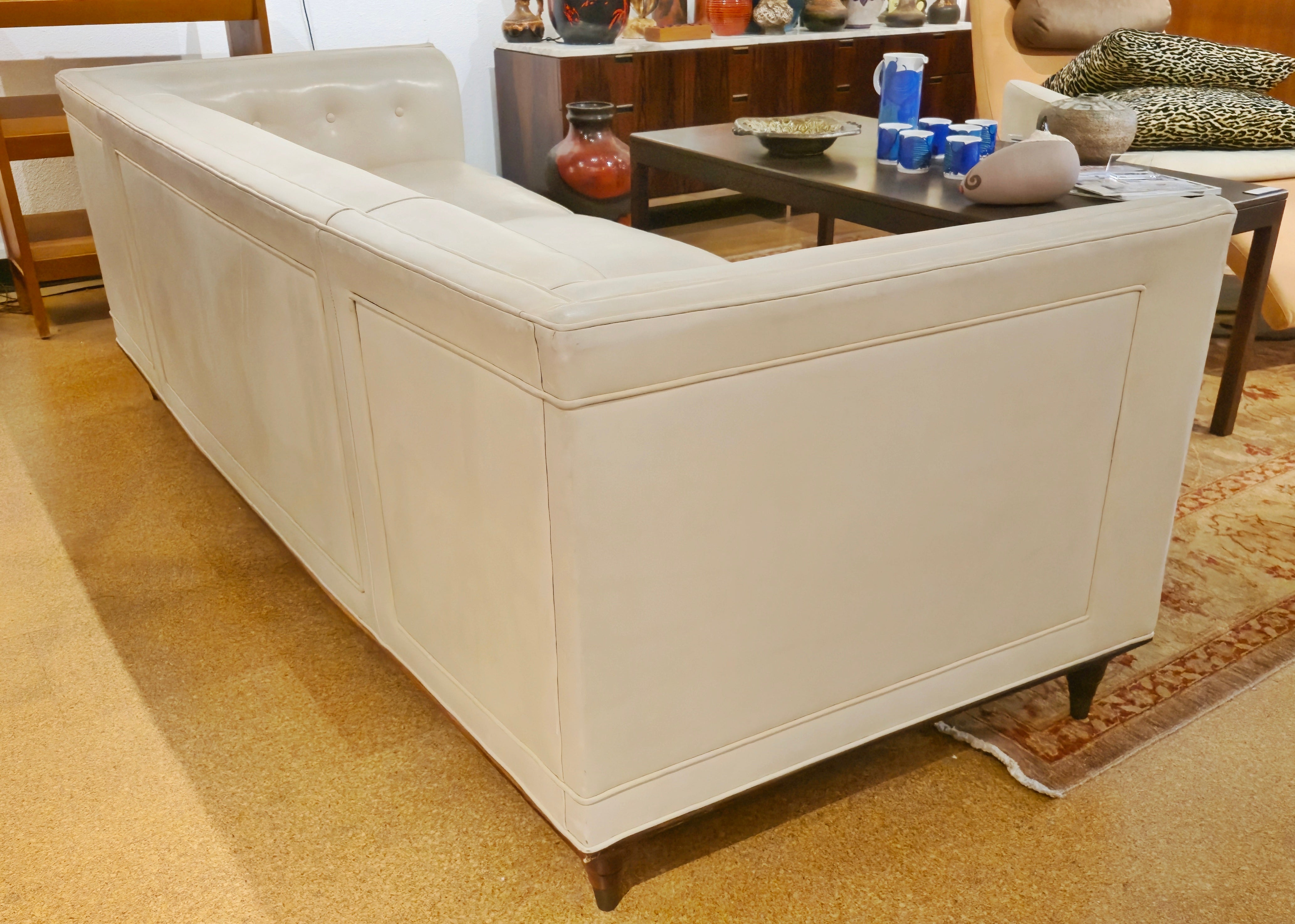 TUXEDO-ARM ‘WREN’ SOFA IN BEIGE LEATHER BY BILL SOFIELD FOR BAKER FURNITURE
