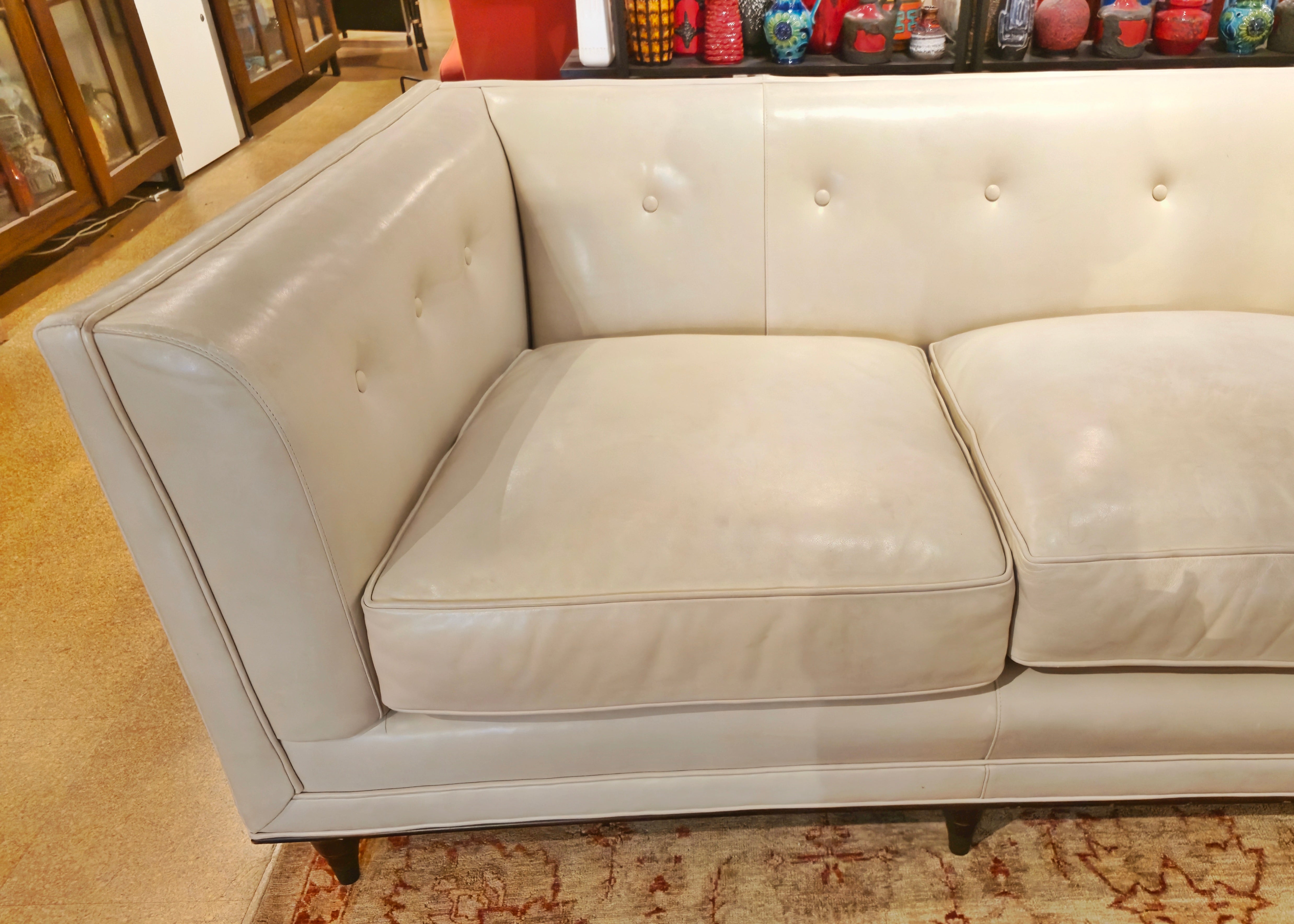 TUXEDO-ARM ‘WREN’ SOFA IN BEIGE LEATHER BY BILL SOFIELD FOR BAKER FURNITURE