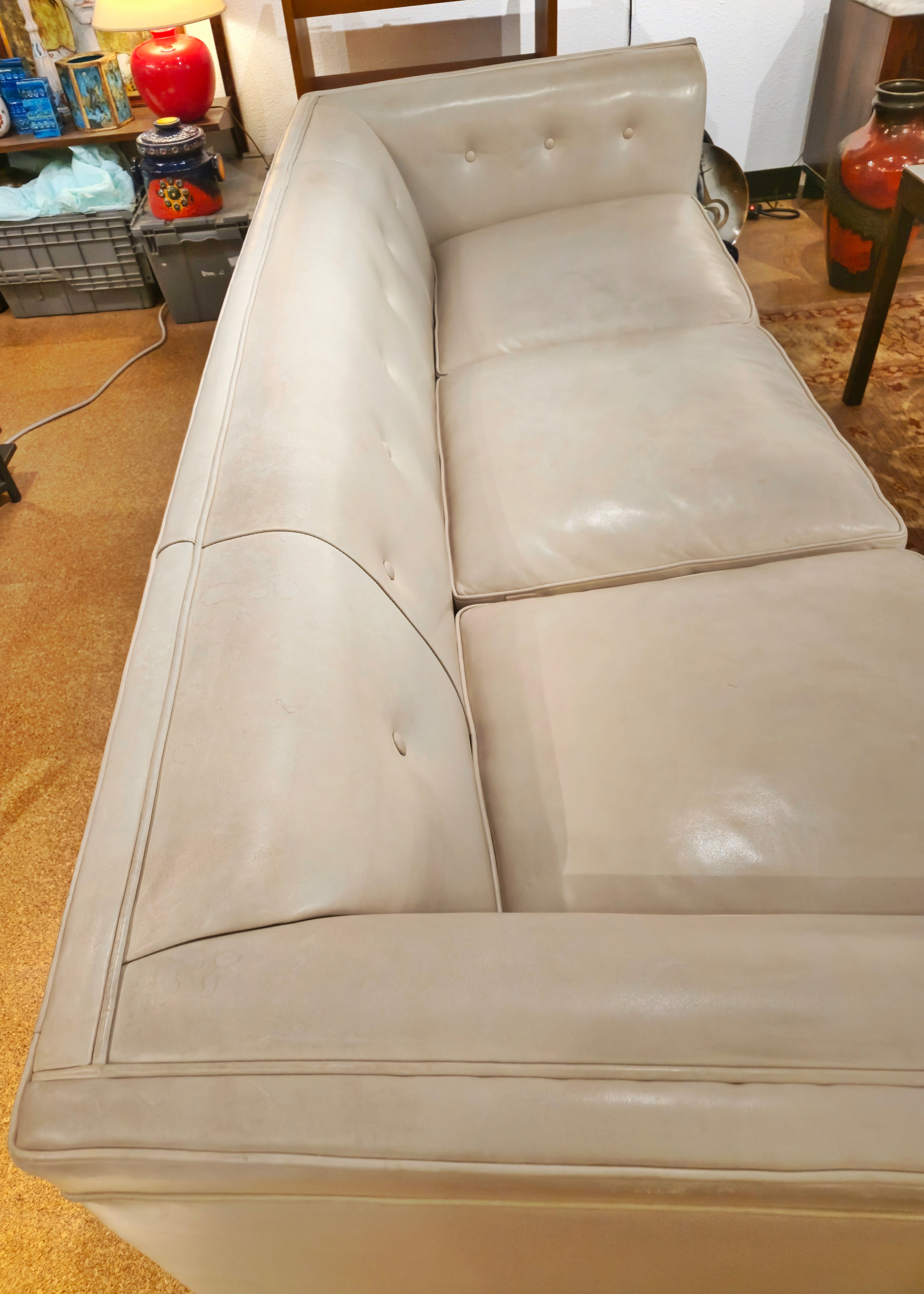 TUXEDO-ARM ‘WREN’ SOFA IN BEIGE LEATHER BY BILL SOFIELD FOR BAKER FURNITURE