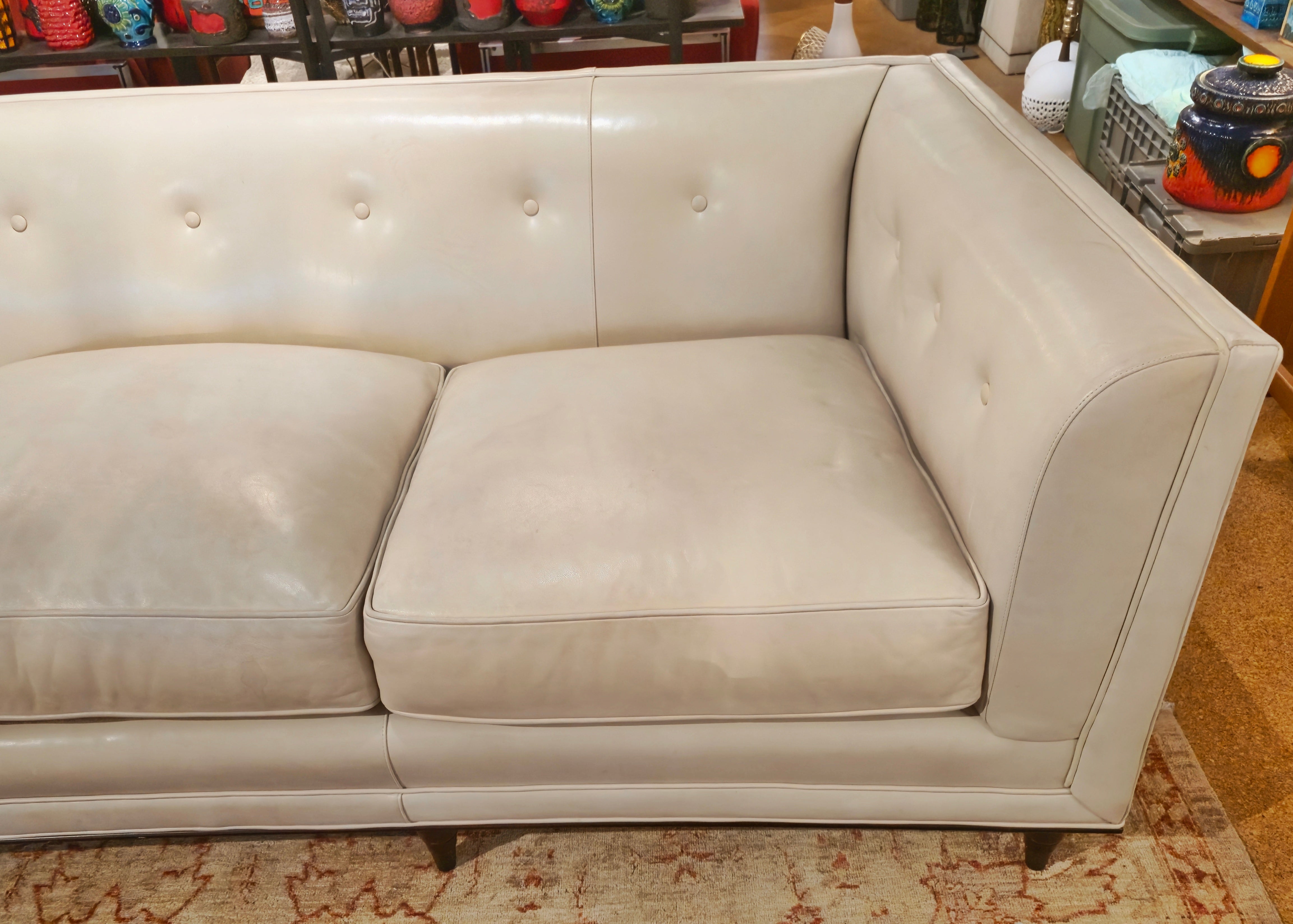 TUXEDO-ARM ‘WREN’ SOFA IN BEIGE LEATHER BY BILL SOFIELD FOR BAKER FURNITURE