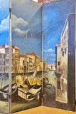 VINTAGE HAND-PAINTED FOUR-PANEL “PORT OF VENICE” FOLDING SCREEN