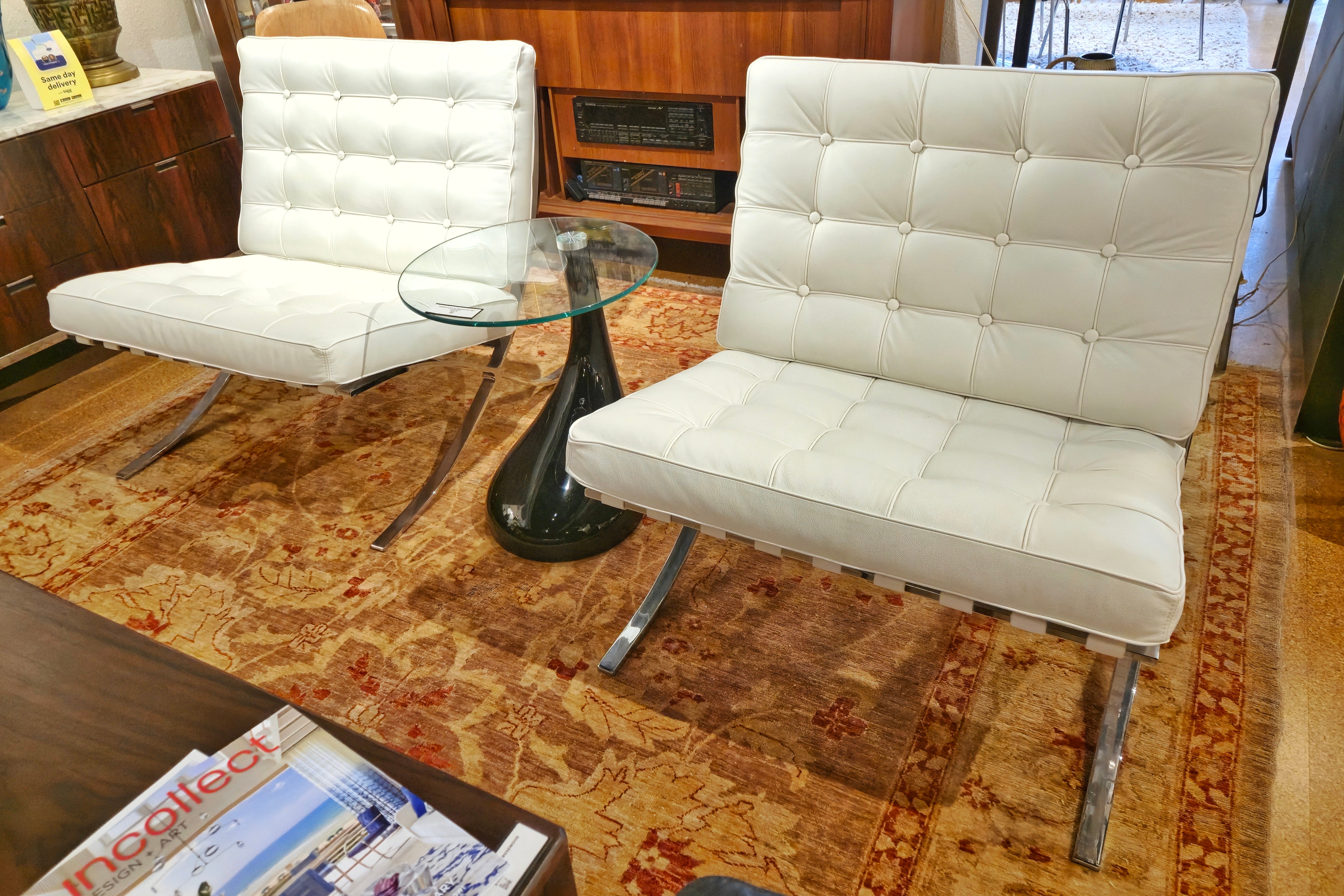 ITALIAN-MADE WHITE LEATHER PAVILION CHAIRS (PAIR)