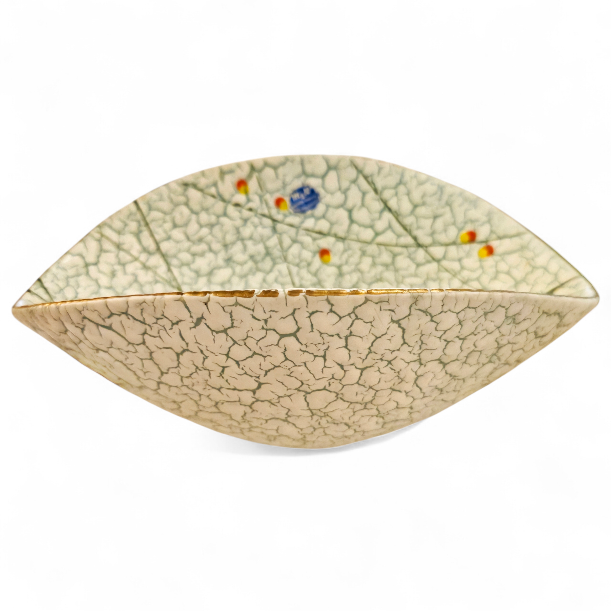 ’50s MARZI & REMY FOLDED BOWL WITH WHITE ON BLUE CRAWL GLAZE