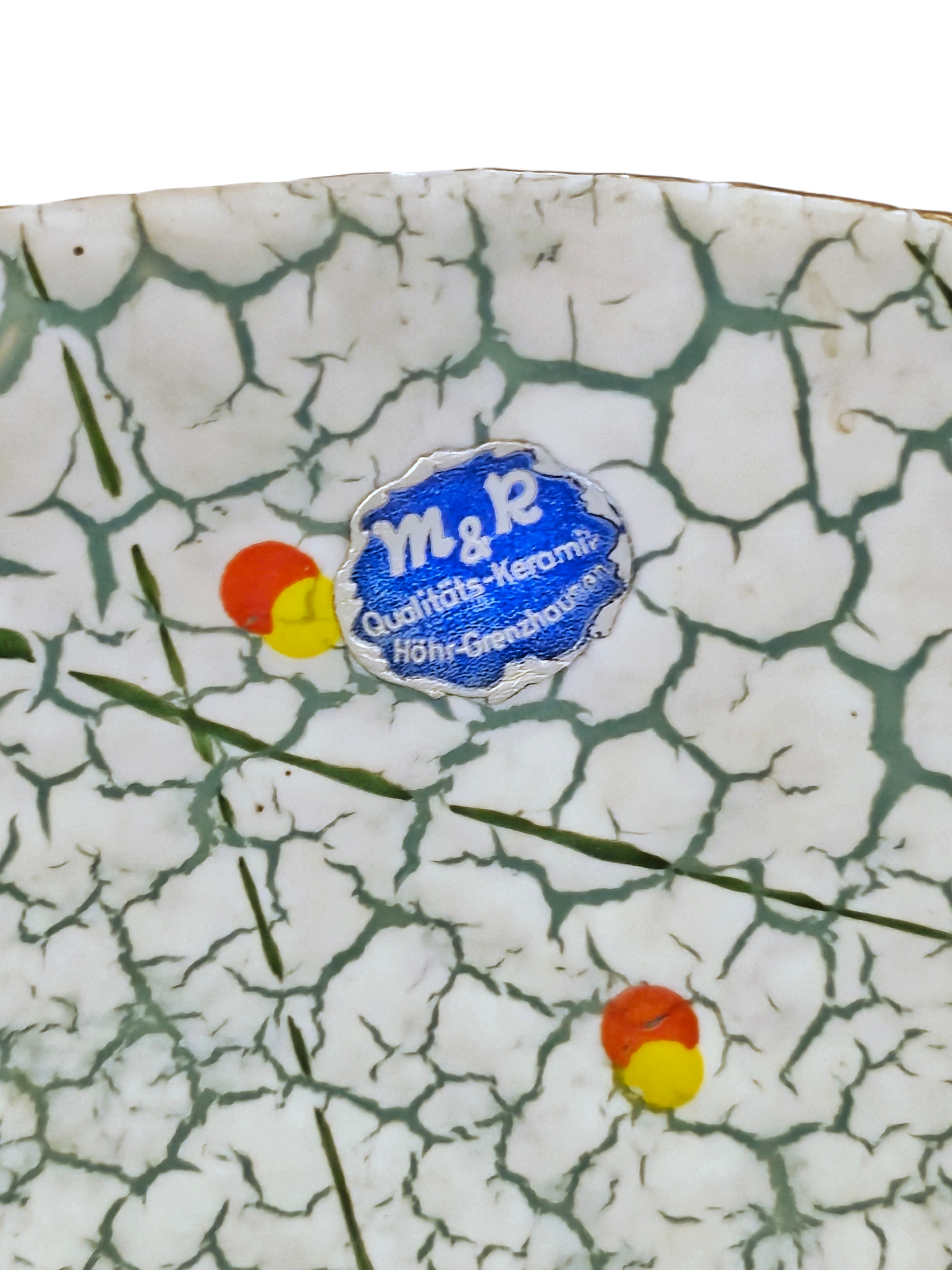 ’50s MARZI & REMY FOLDED BOWL WITH WHITE ON BLUE CRAWL GLAZE