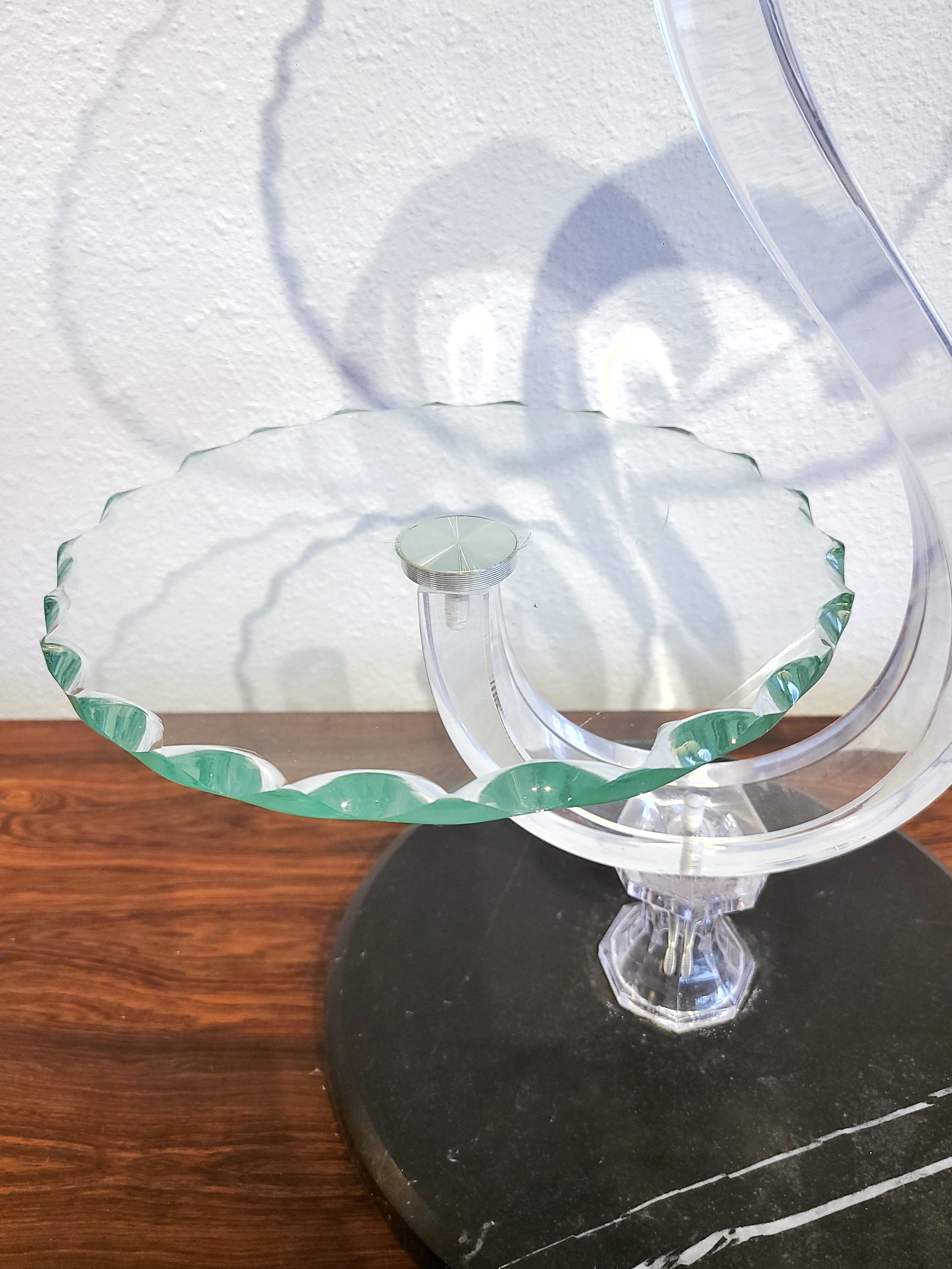 FONTANA ARTE STYLE SCALLOPED GLASS, LUCITE, AND MARBLE STEP TABLE