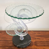 FONTANA ARTE STYLE SCALLOPED GLASS, LUCITE, AND MARBLE STEP TABLE