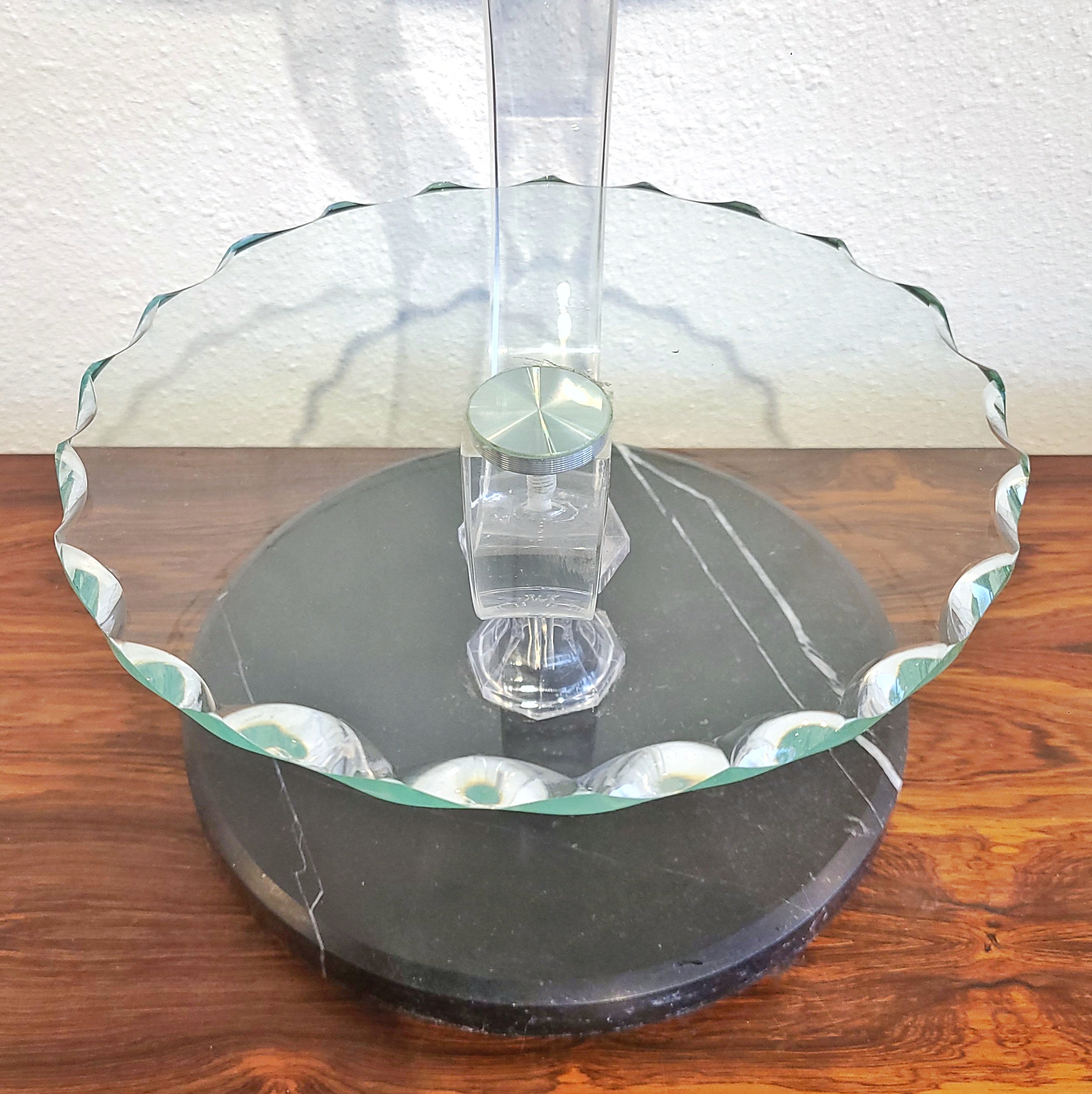 FONTANA ARTE STYLE SCALLOPED GLASS, LUCITE, AND MARBLE STEP TABLE