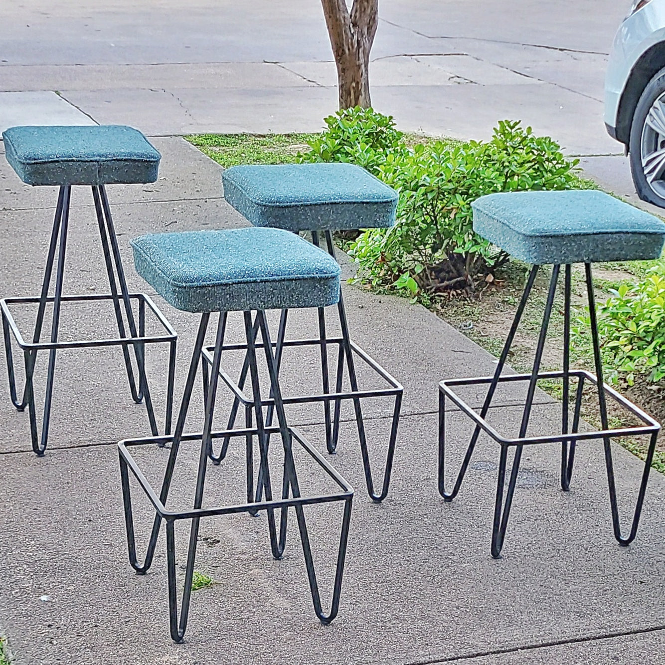 PAIR OF IRON BARSTOOLS AFTER FREDERICK WEINBERG