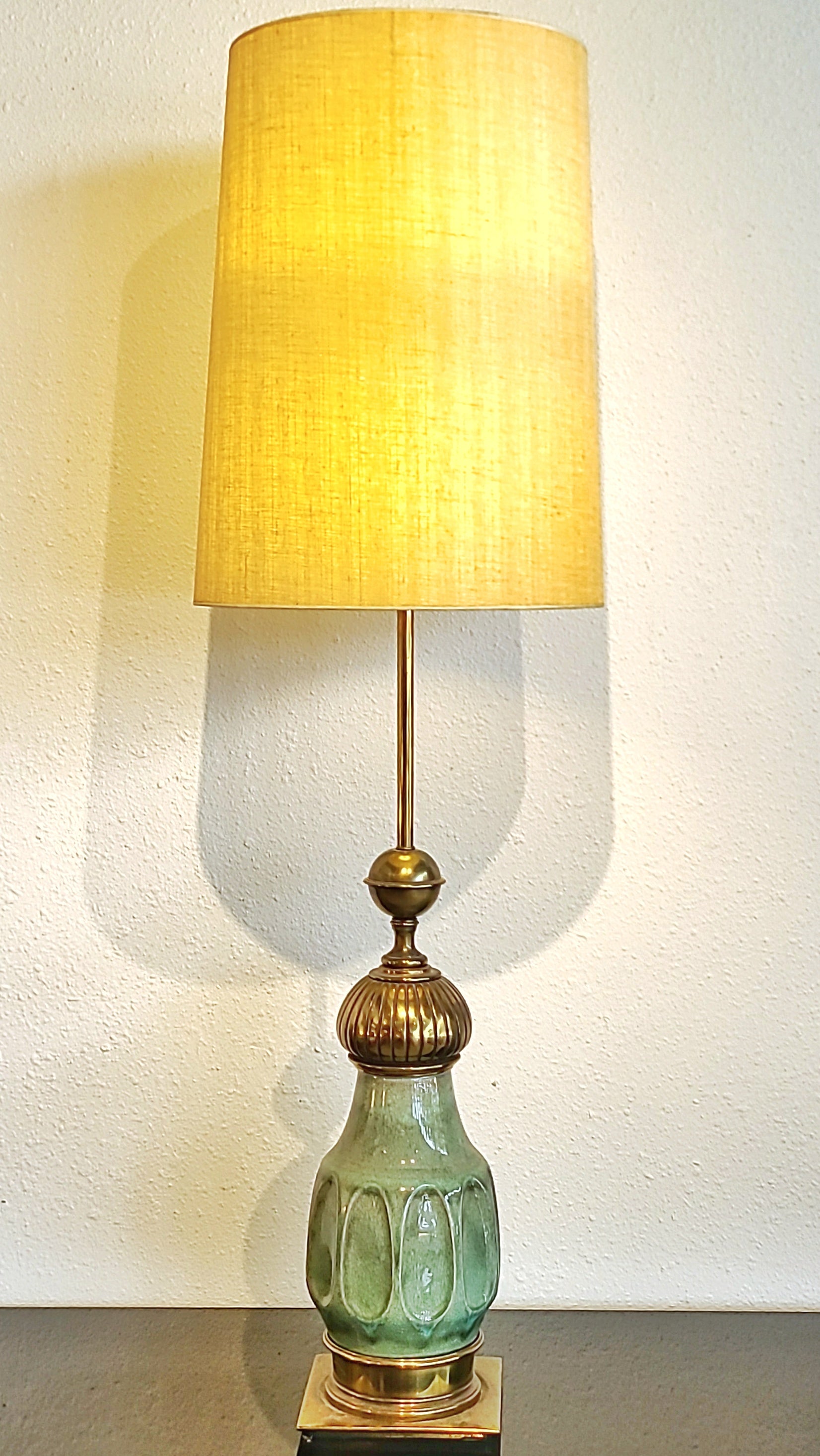 TALL STIFFEL BRASS AND CERAMIC TABLE LAMP